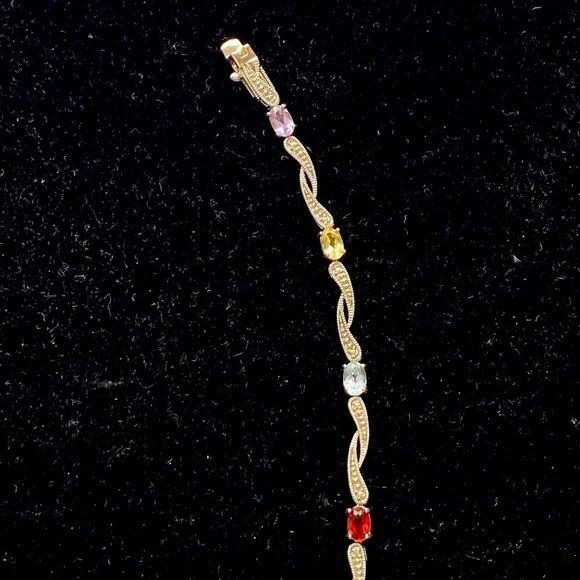 Delicate Multi-Colored Gemstone Silver Wave Tennis Bracelet - Picture 1 of 6